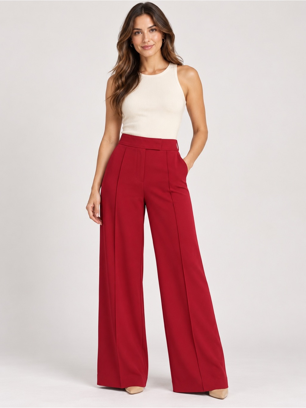 Moda International victoria’s Secret Wide Leg High-Waist Pants in Deepred size 6